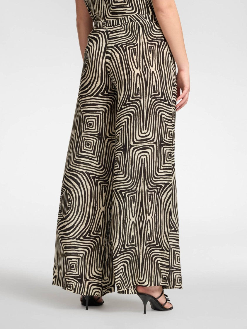 Elena Miro` Wide-Leg Black/Beige Abstract Swirl Pants