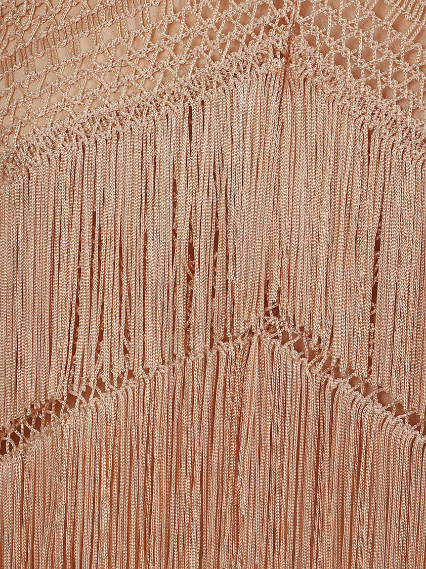 The Andamane Halterneck Fringed Top With Asymmetrical Hem And Crochet Detailing