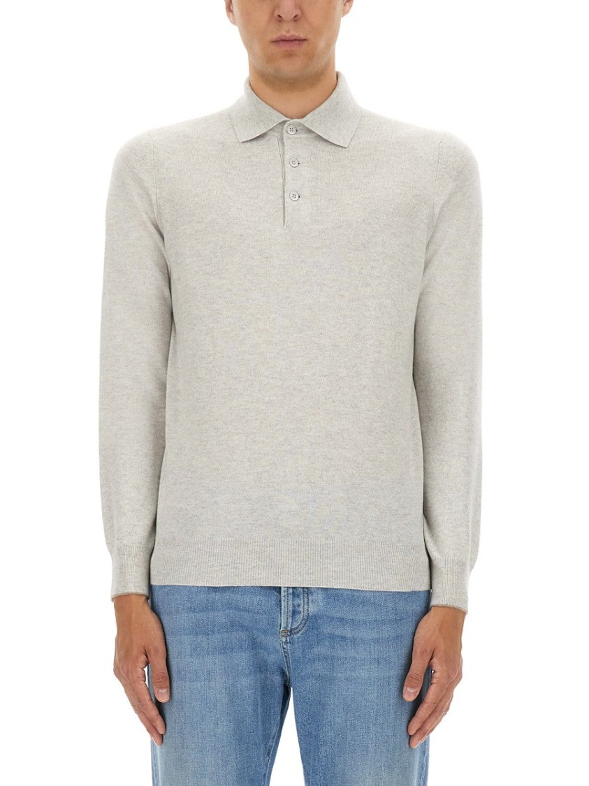 Brunello Cucinelli Classic Polo Design Cashmere Sweater