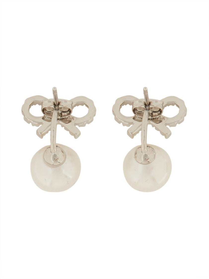 Self-Portrait Bow-Design Earrings With Lustrous Pearl Drop