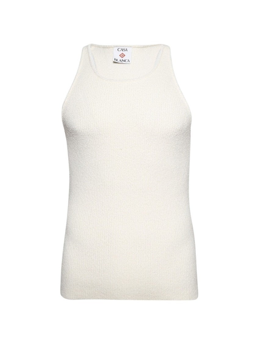 Casablanca Boucle Ribbed Vest Top White