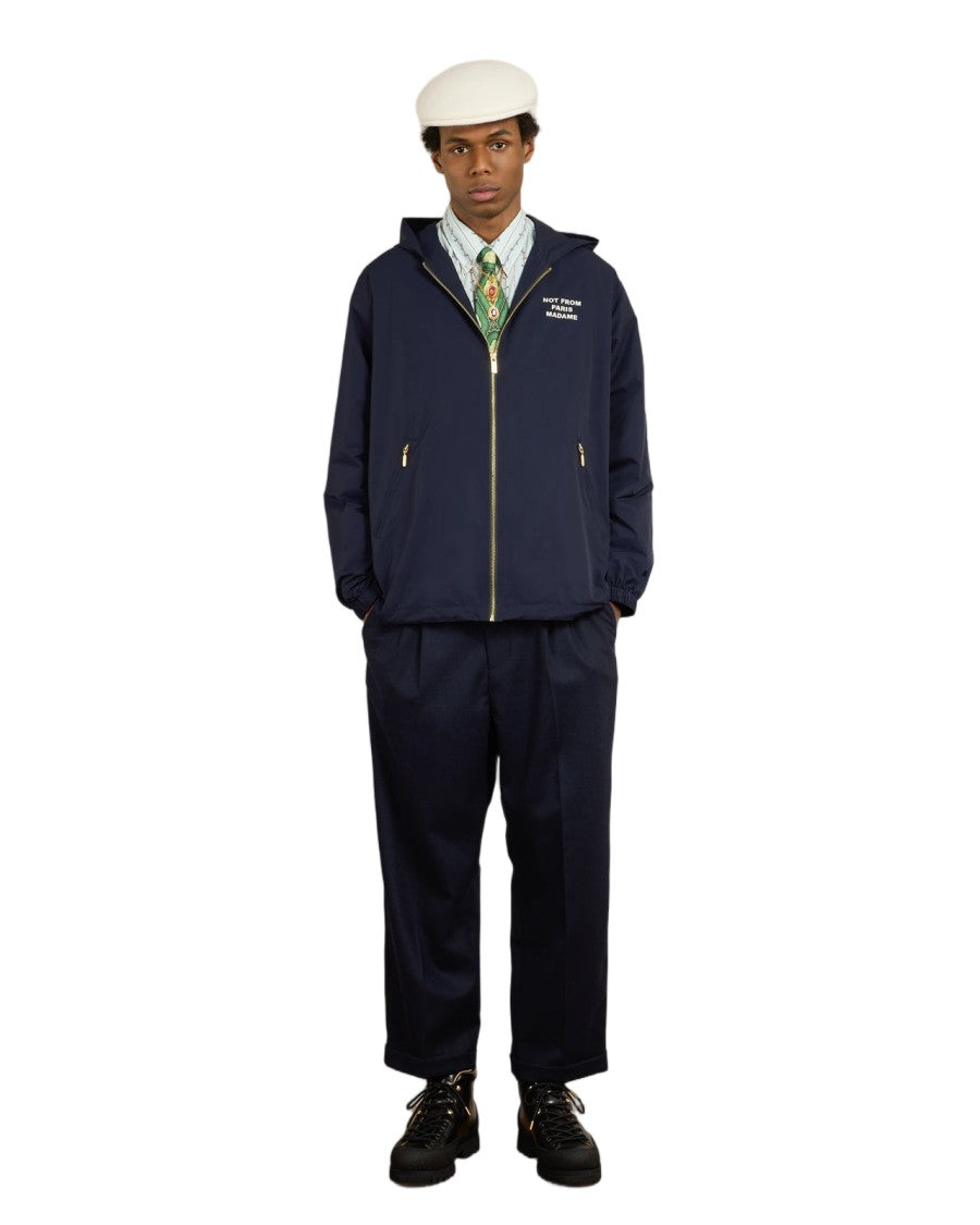 Drôle De Monsieur Navy Tortoiseshell Pattern Polyester Hooded Jacket