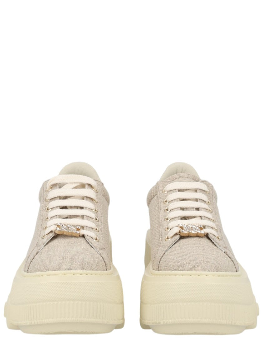 Casadei Beige Chunky Sole Textured Logo Sneakers