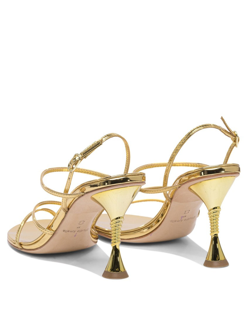 Studio Amelia Trumpet-Heel Leather Sandals With Shimmering Finish
