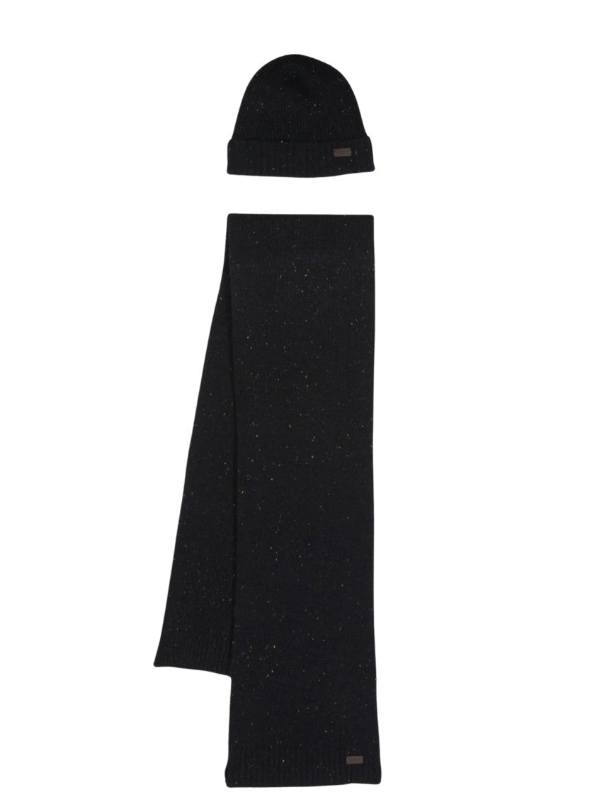 Barbour Textured Black Scarf With Multicolored Paint Splatters