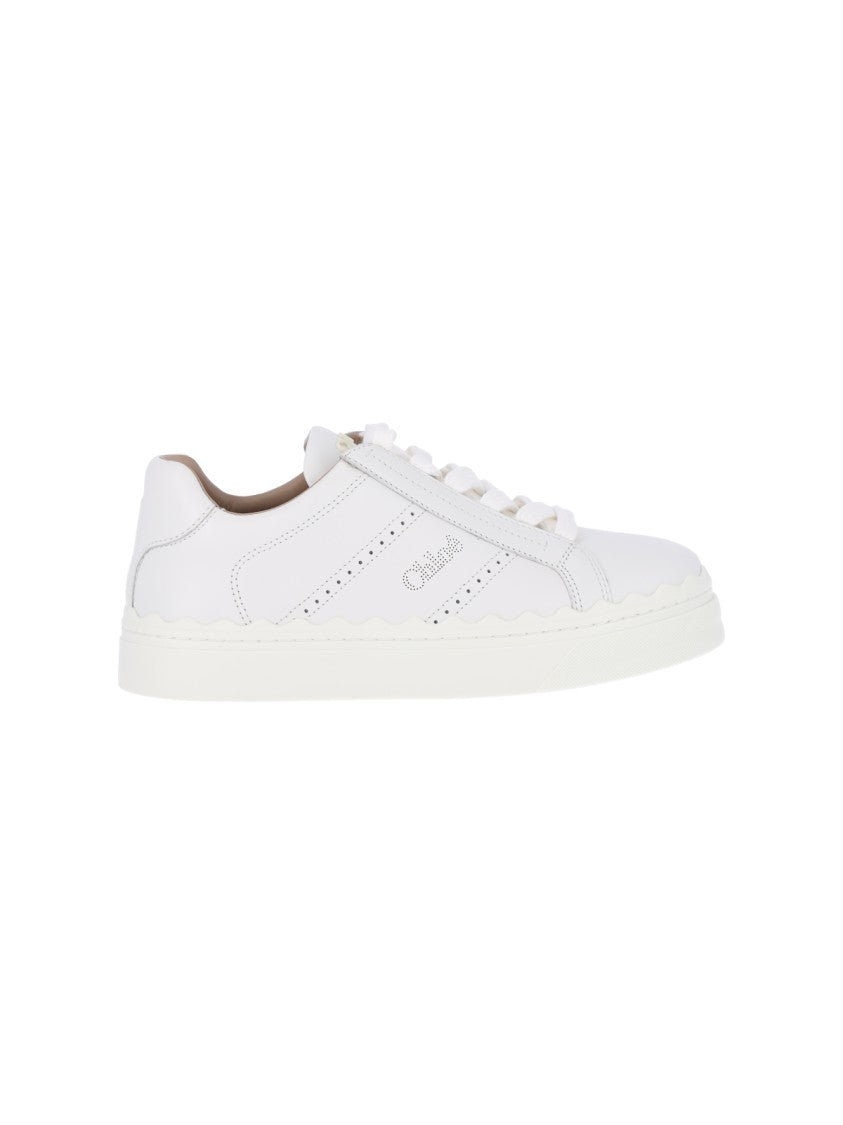 Chloé Minimalist White Calf Leather Sneakers With Tonal Logo