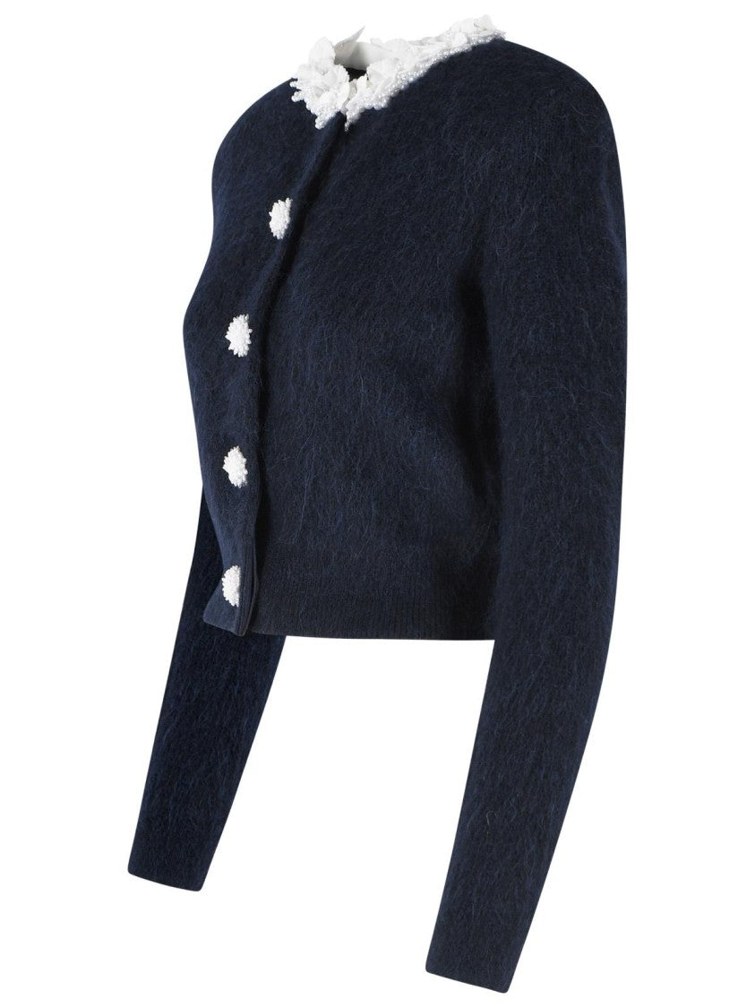 Self-Portrait 'Flower' Navy Alpaca Blend Cardigan