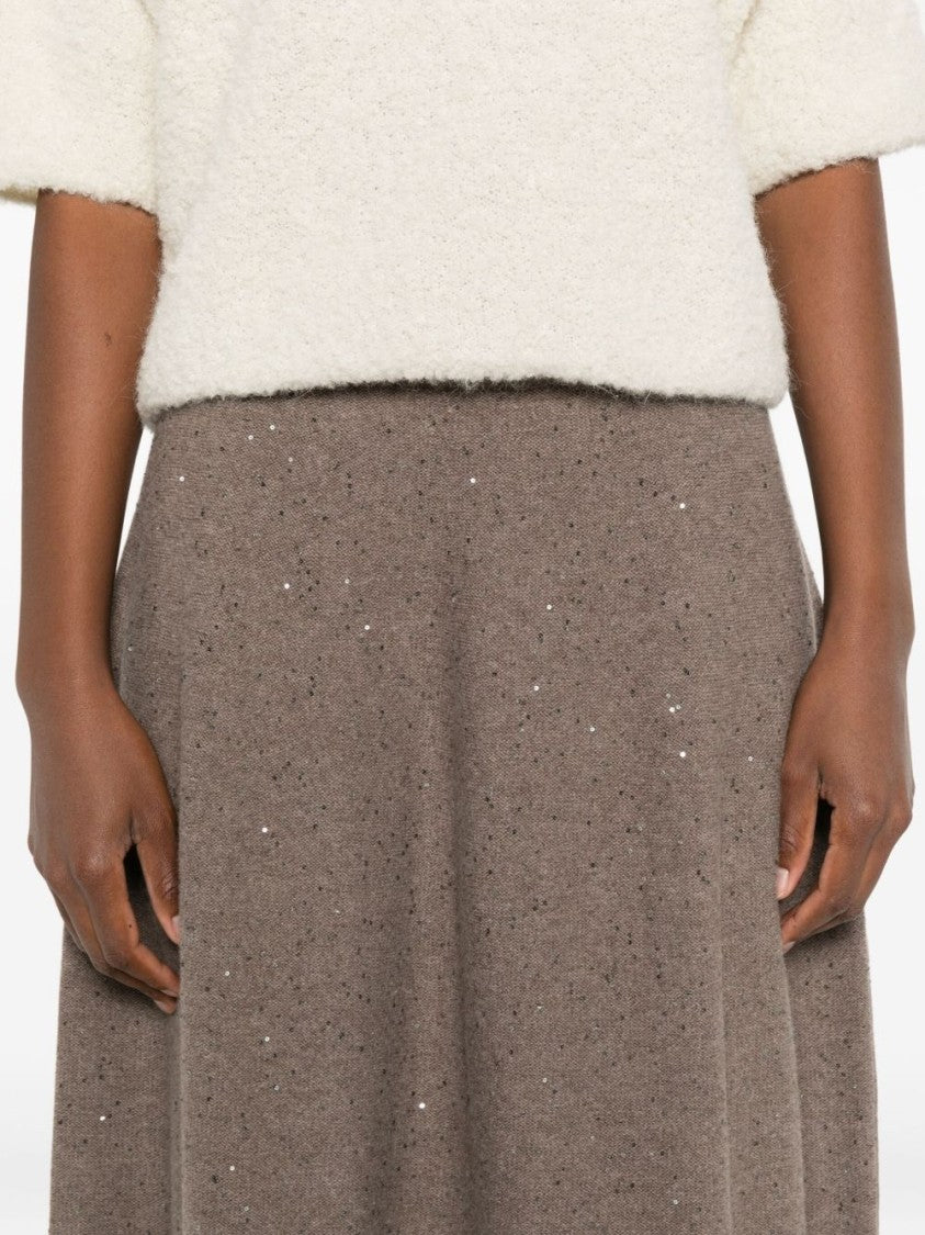 Antonelli Tortora Midi Skirt With Subtle Shimmer And Flared Silhouette