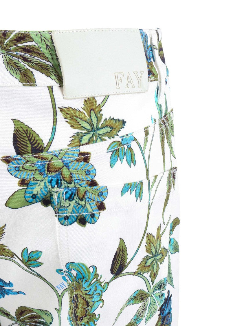 Fay Botanical Print Cropped Straight-Leg Pants
