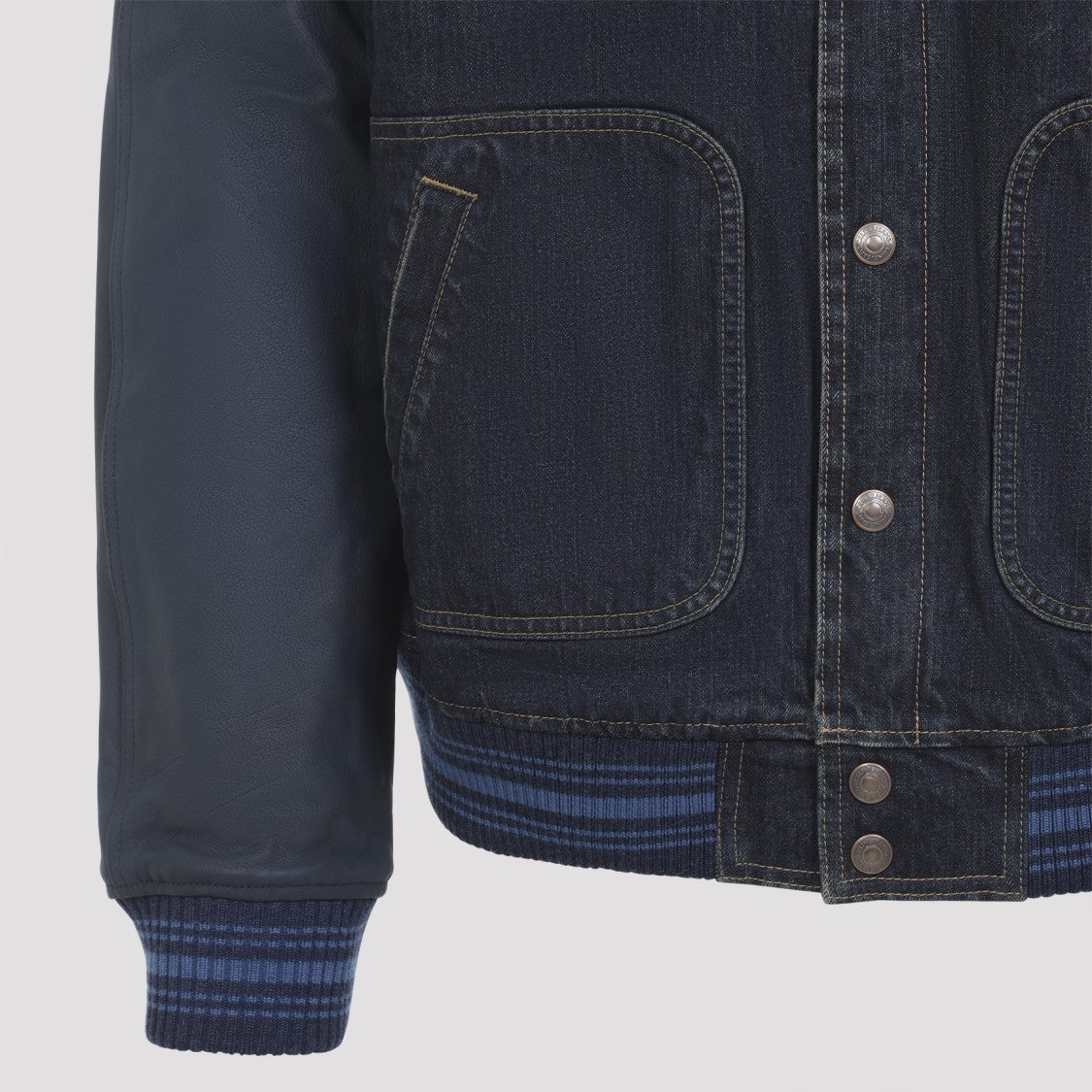 Celine Blue Cotton Denim Teddy Jacket With Leather Sleeves