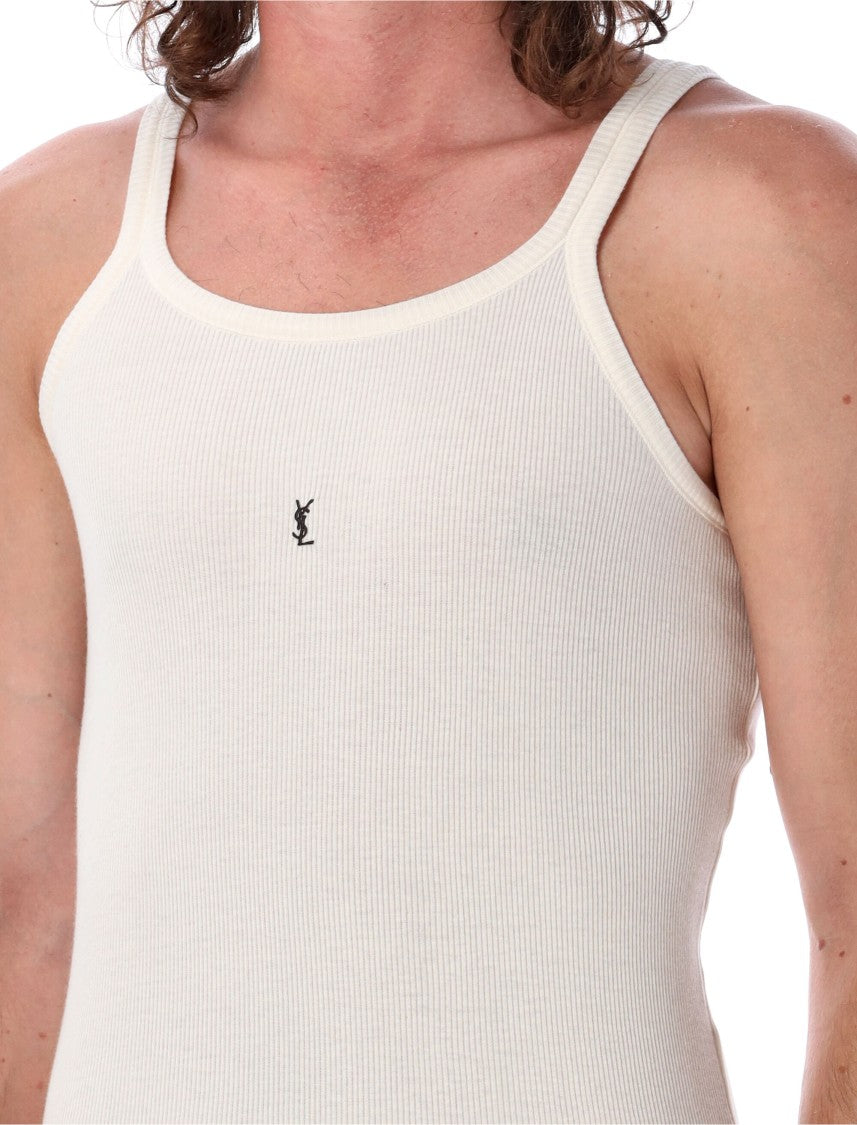 Saint Laurent Ribbed Cotton Logo Tank Top