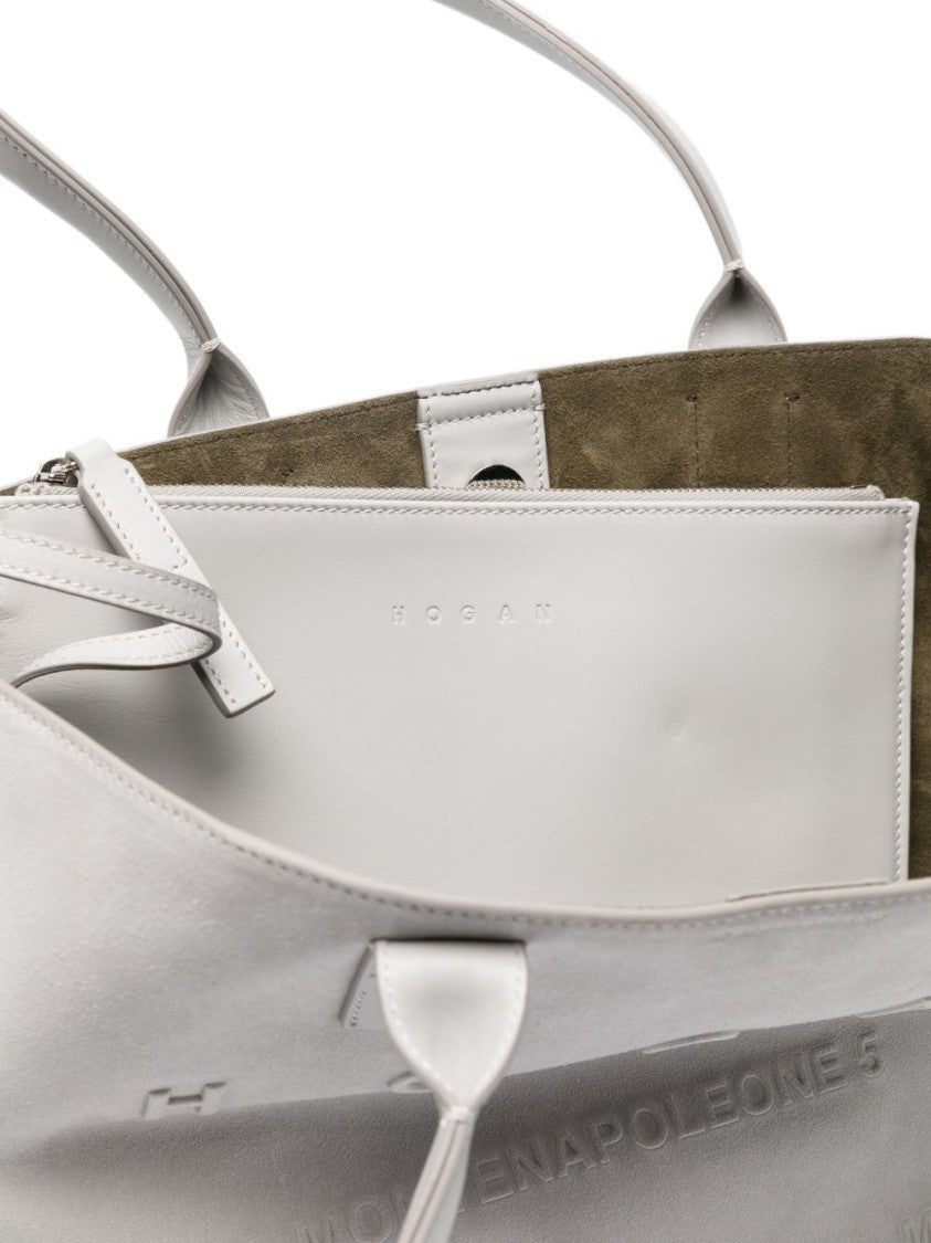 Hogan Spacious Grey Calf Leather Shopper Bag