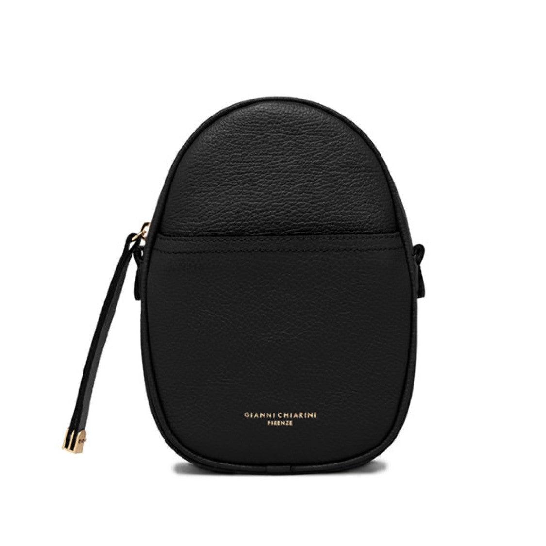 Gianni Chiarini Nina Egg-Shaped Shoulder Bag In Black Hammered Leather