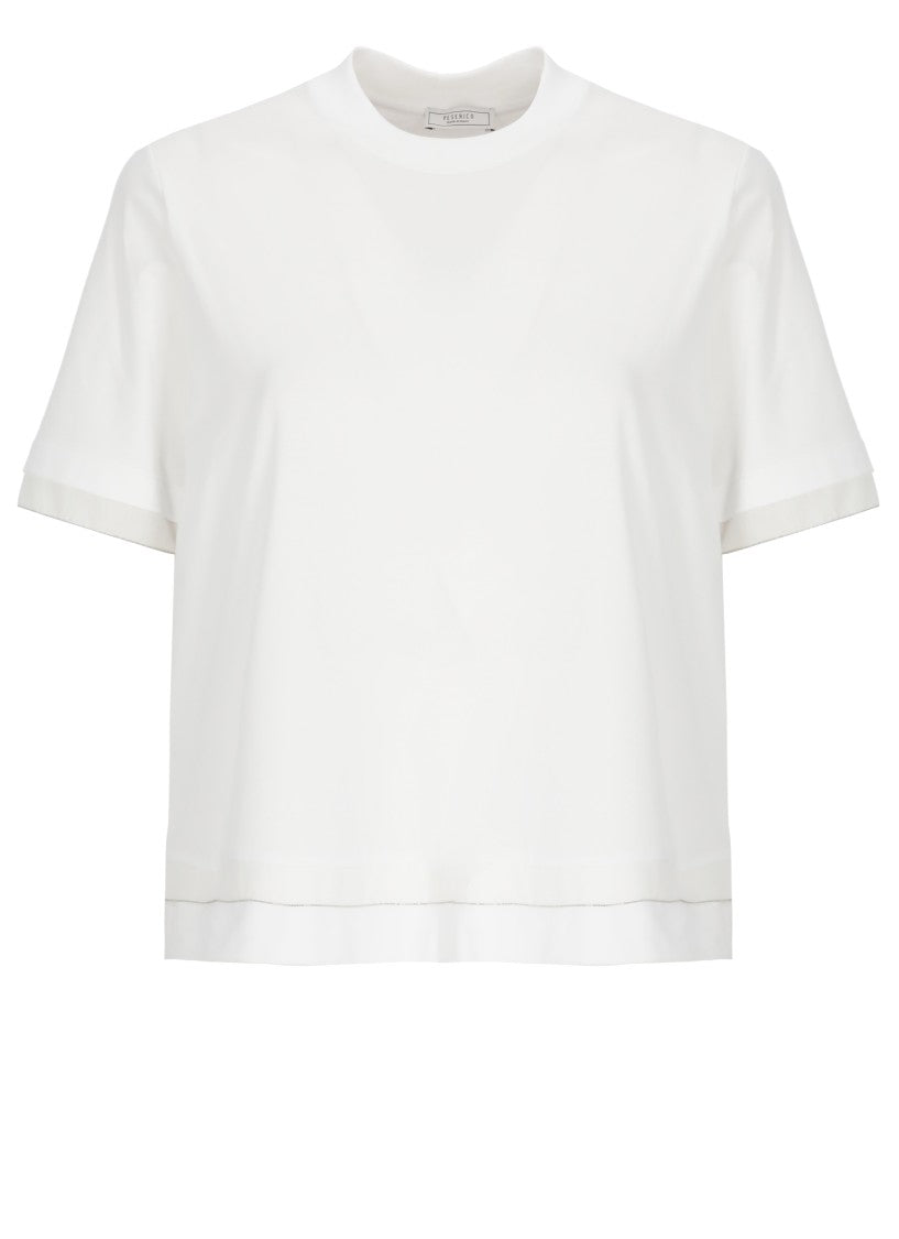 Peserico White Cotton Embellished T-Shirt