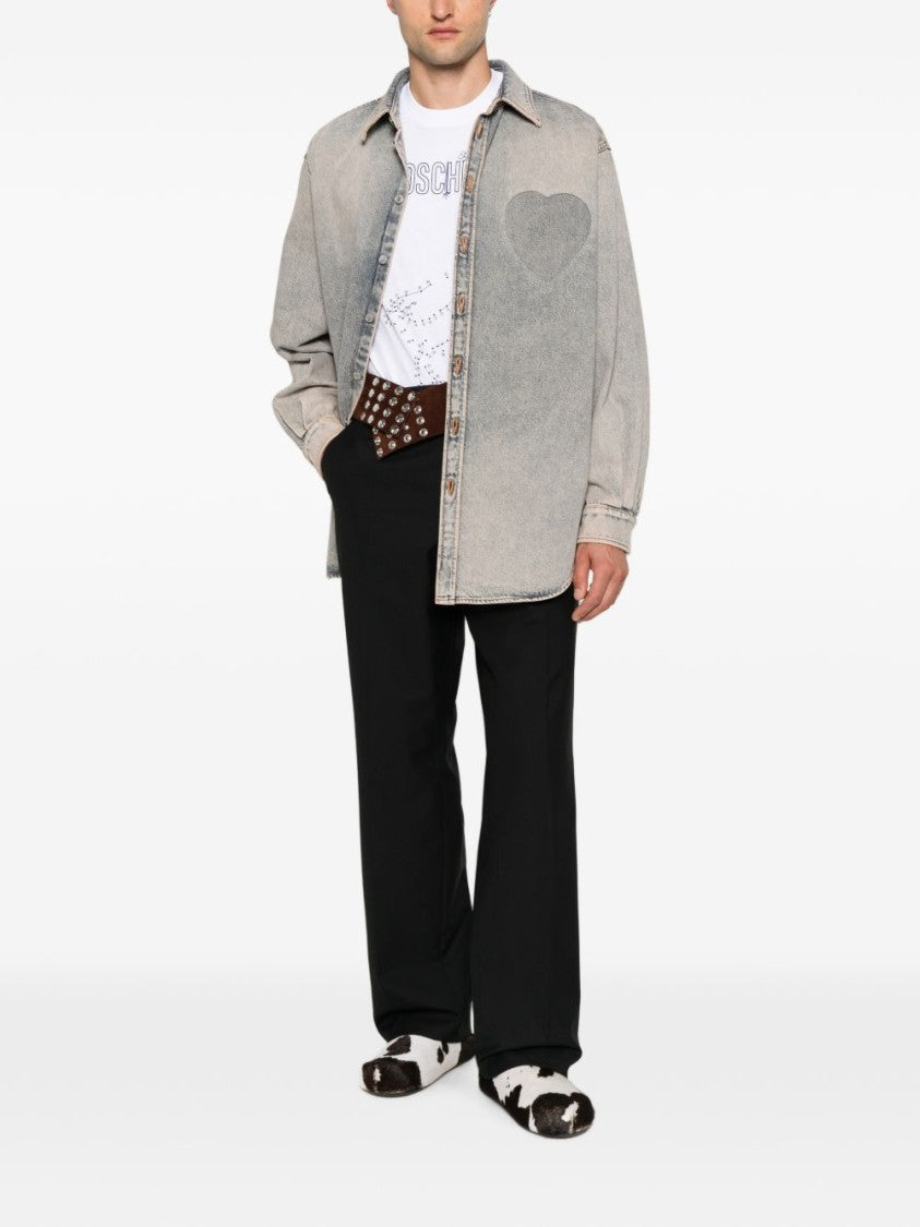 Moschino Washed Grey Silk And Nylon Casual Shirt