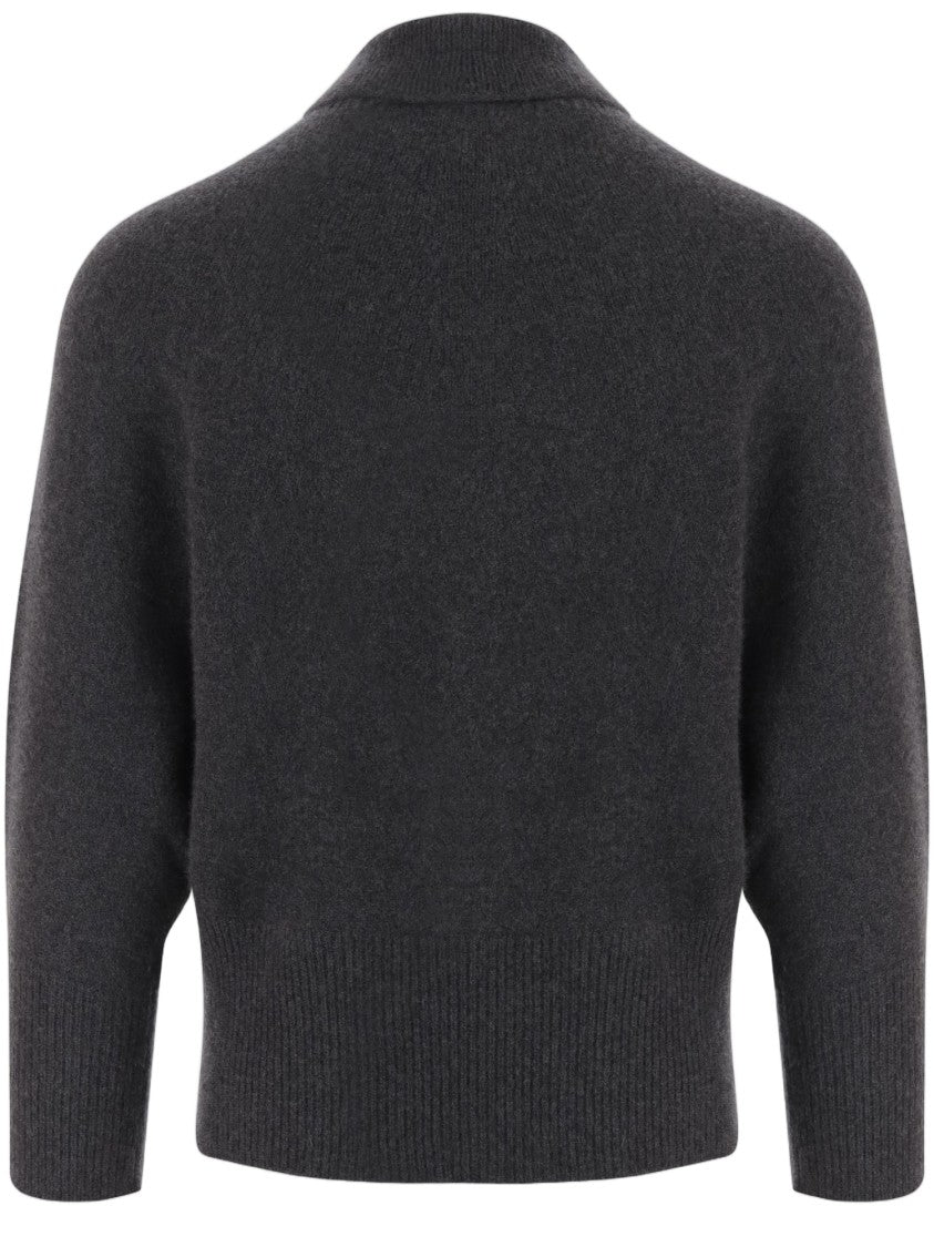 Giorgio Armani Dark Gray Cashmere Ribbed Cuffs Turtleneck Sweater
