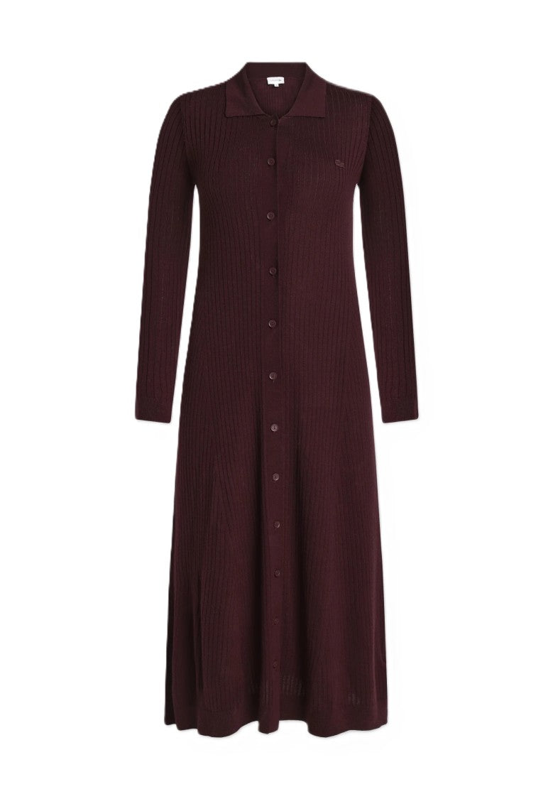 Lacoste Ribbed Knit Button-Down Midi Dress