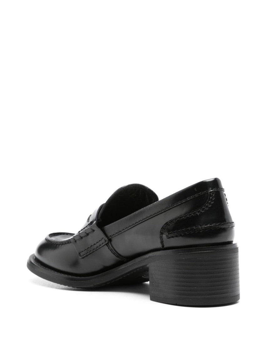 Miu Miu Polished Leather Loafers With Low Block Heel