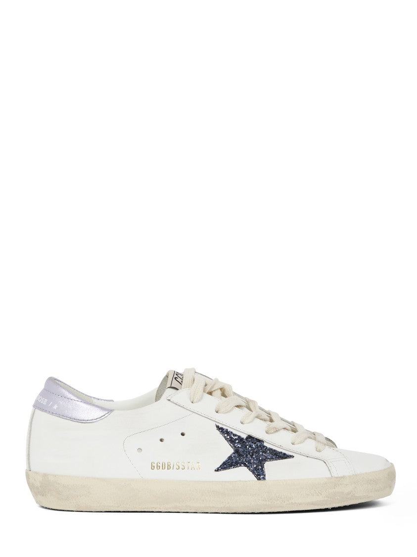 Golden Goose White Leather Sneakers With Glitter Star