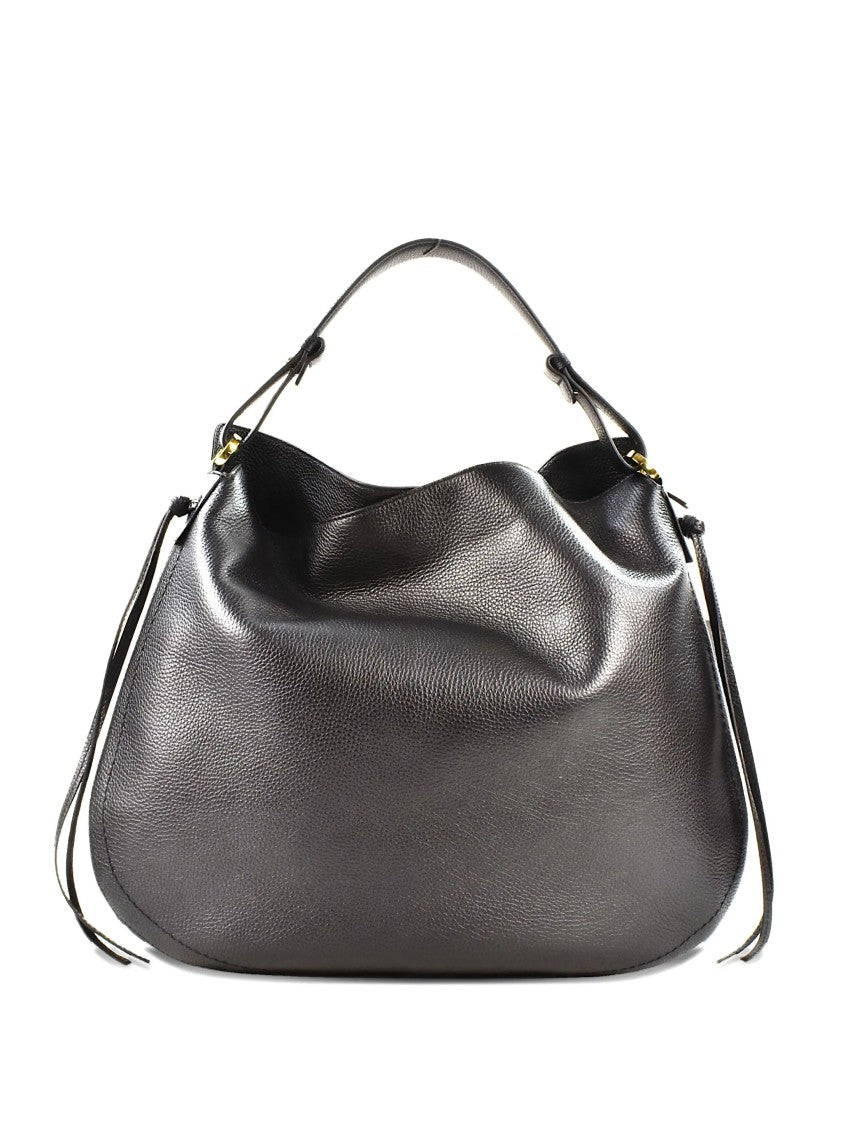 Loristella Slouchy Black Leather Handbag With Gold Accents
