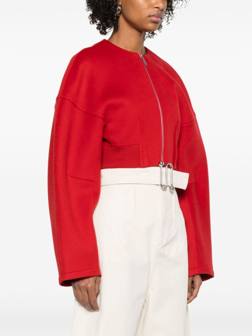 Sportmax Cropped Red Jacket With Ribbed Hem And Structured Sleeves