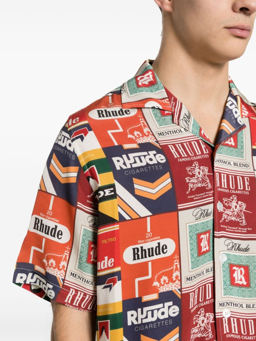 Rhude Red/Multicolour Silk All-Over Cigarette Print Shirt
