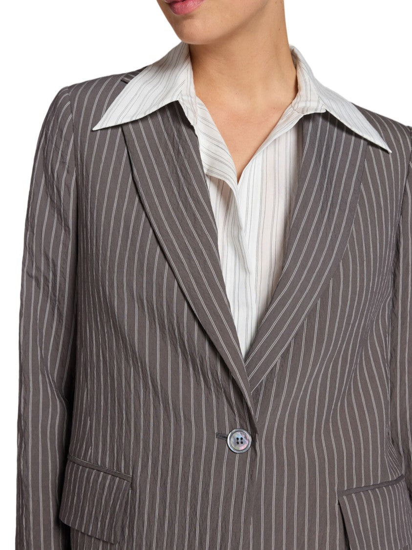 Elena Miro` Classic Tailored Brown Pinstripe Woven Blazer