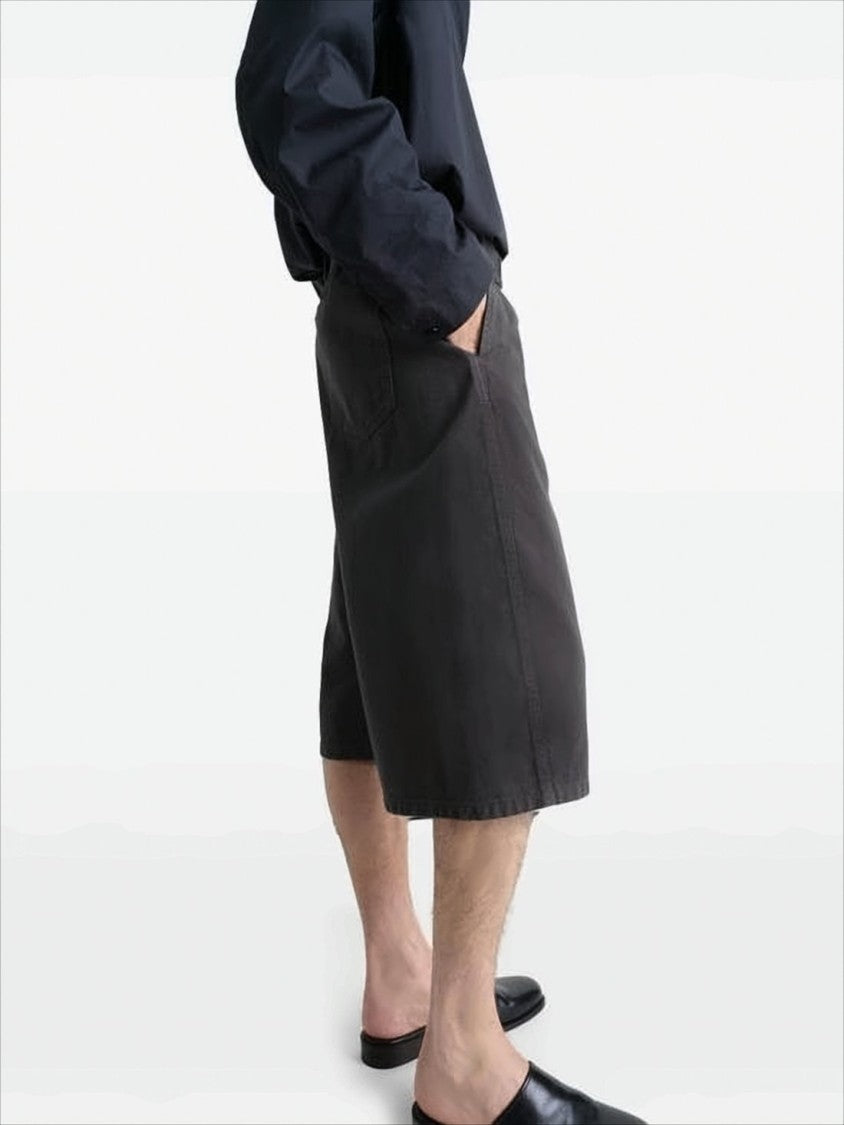 Lemaire Loose-Fit Grey Cotton Shorts With Fabric Belt Detail