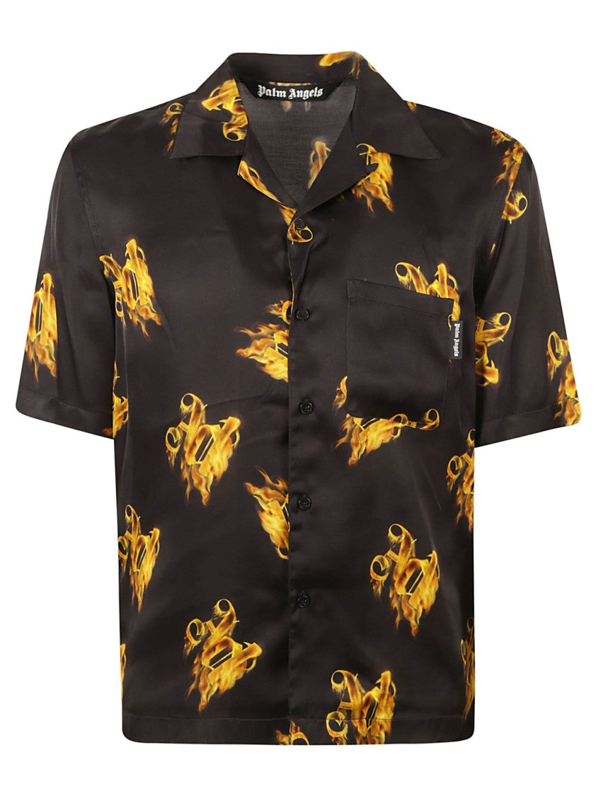 Palm Angels Short-Sleeved Shirt With Flame Motifs