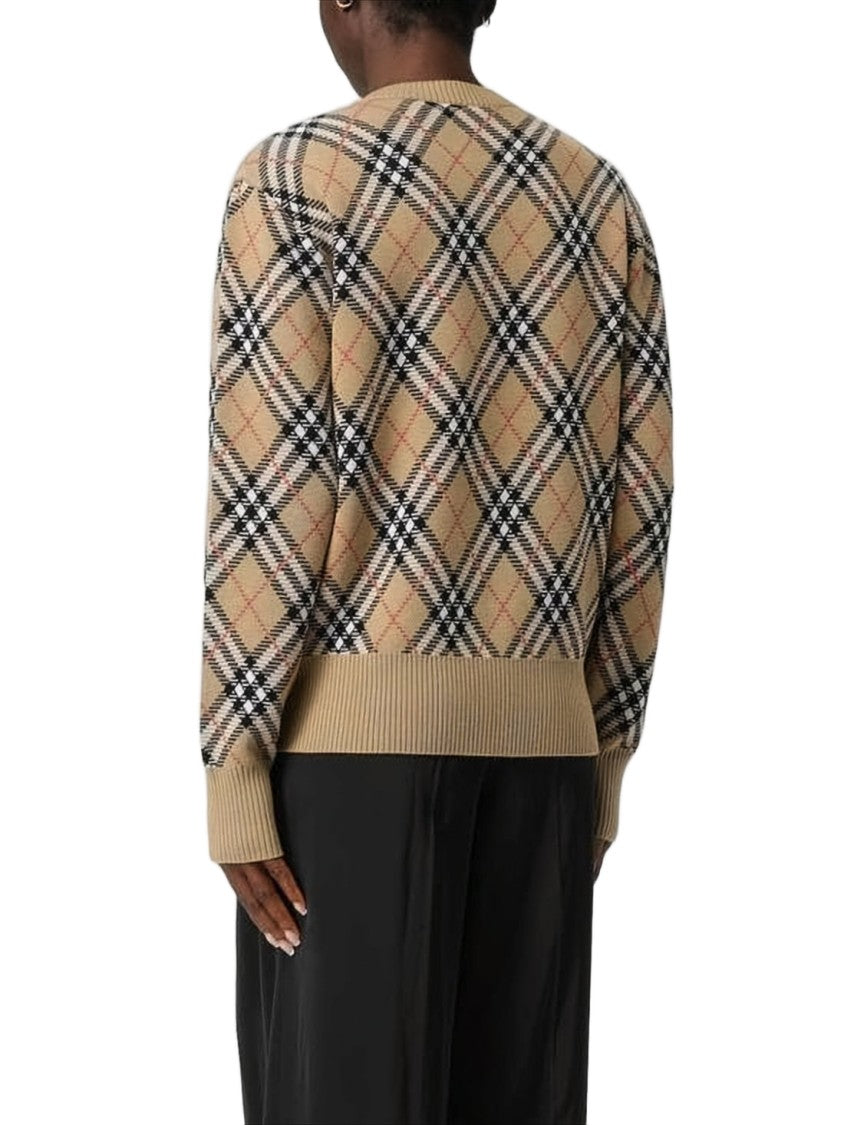 Burberry Plaid Knit Sweater With Ribbed Cuffs