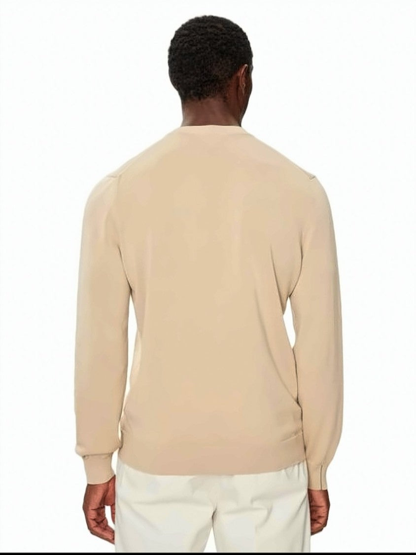 Lacoste Beige V-Neck Sweater With Ribbed Cuffs