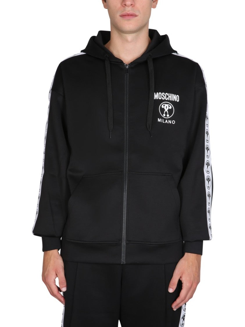 Moschino Full-Zip Black Sweatshirt With Logo Accents