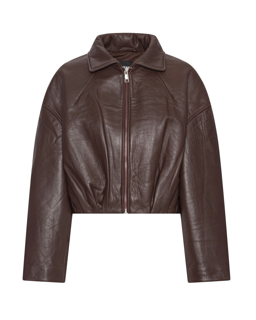 Rotate Brown Structured Lambskin Leather Jacket