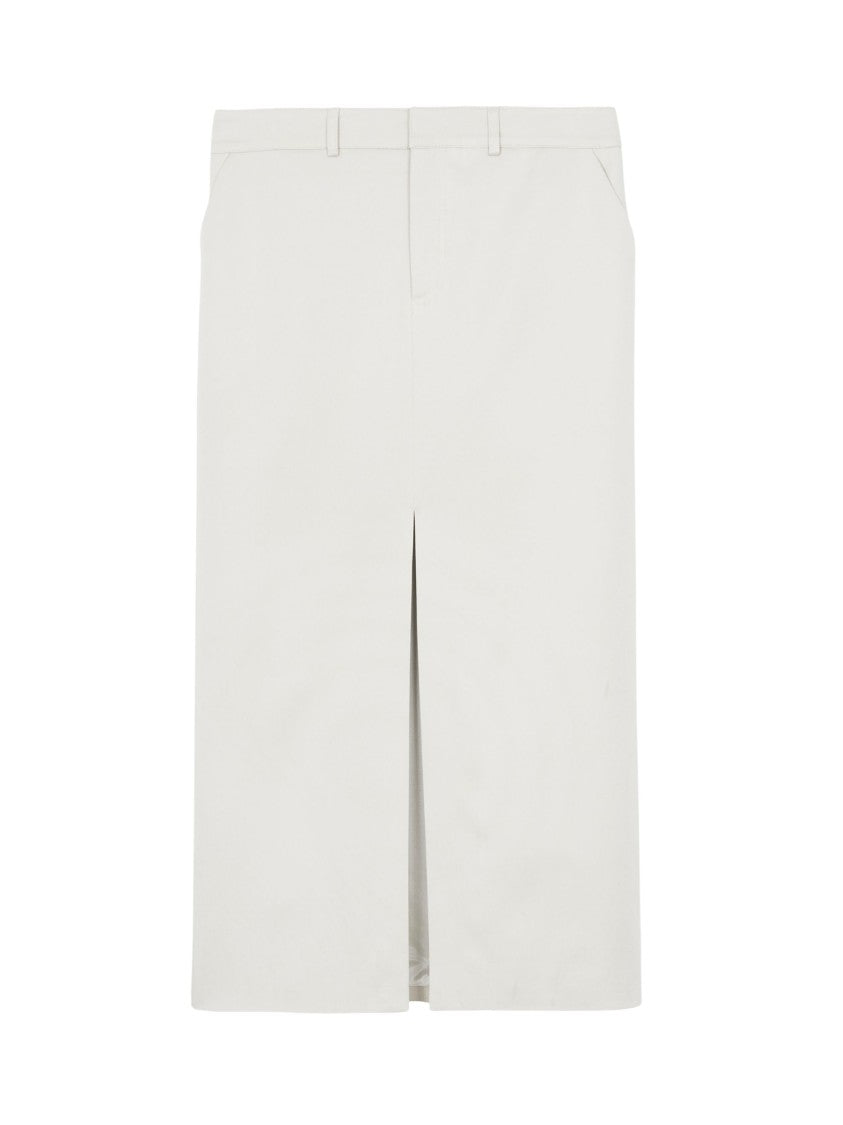 The Frankie Shop White Center Front Slit Cotton Midi Skirt