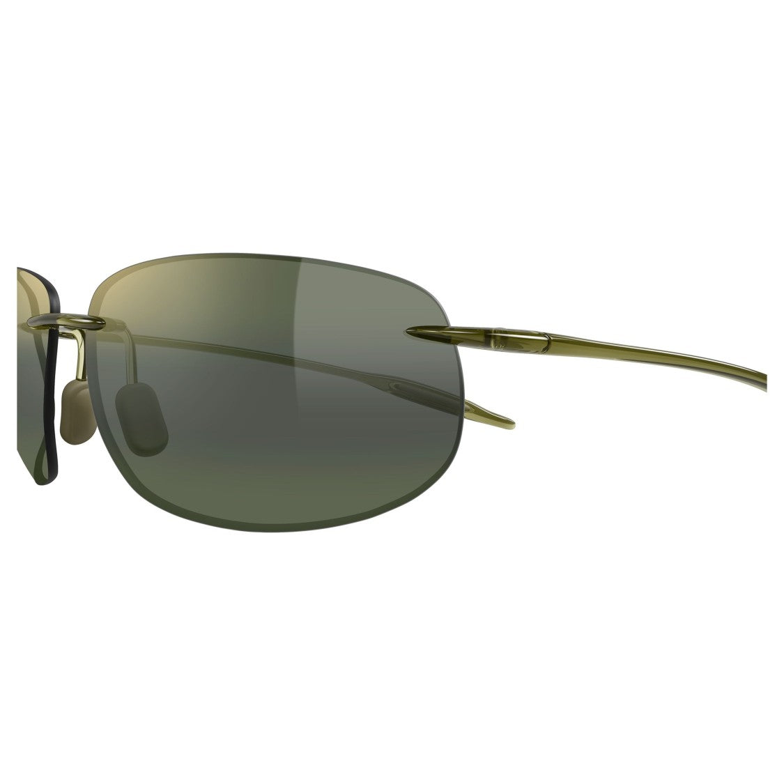 Maui Jim Breakwall Rimless Sunglasses With Rectangular Lenses And Olive-Green Accents