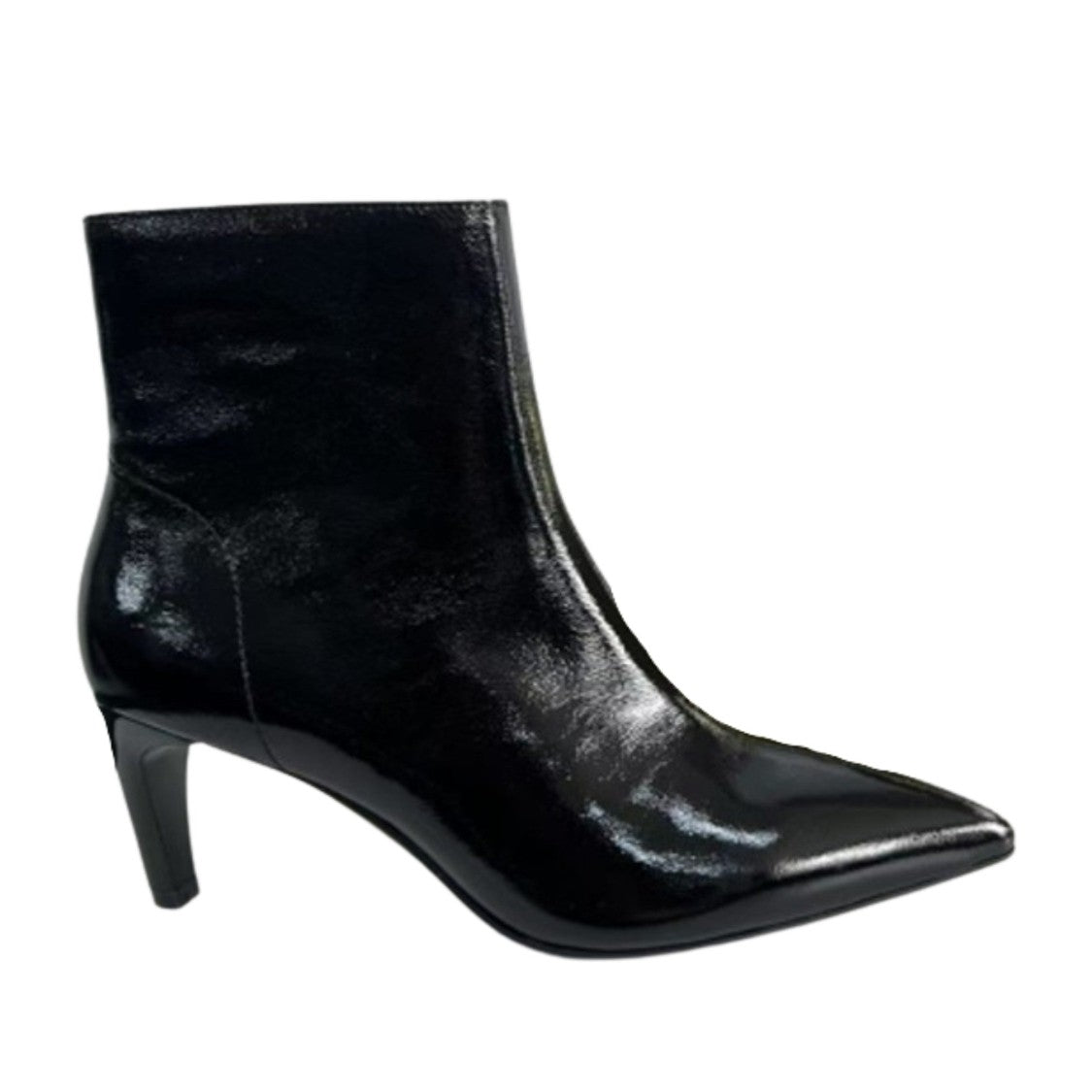 Linda Baumann Black Pointed Toe Mid-Heel Glossy Leather Boots