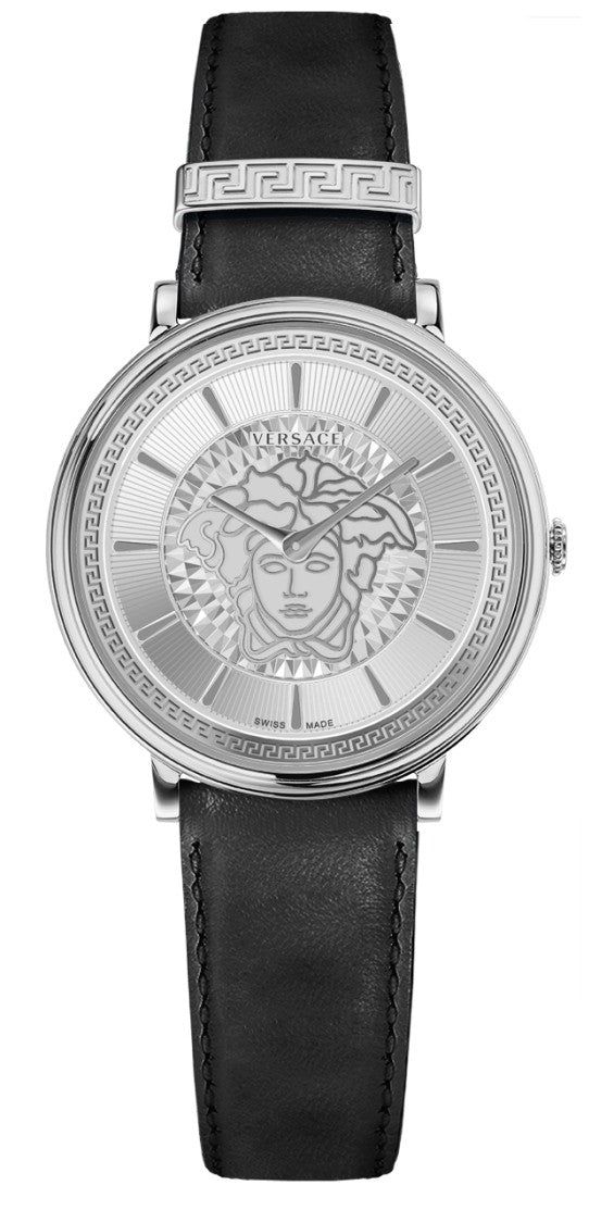 Versace Analog Quartz Watch With Medusa Motif And Calf Leather Strap