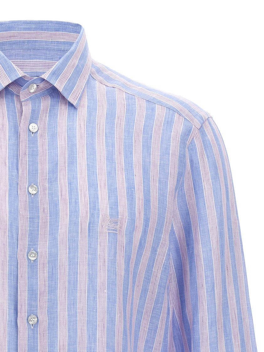 Etro Striped Linen Shirt With Pegaso Logo Embroidery
