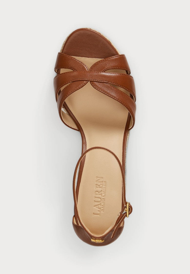 Lauren Ralph Lauren Brown Nellie Nappa Leather Wedge Espadrilles