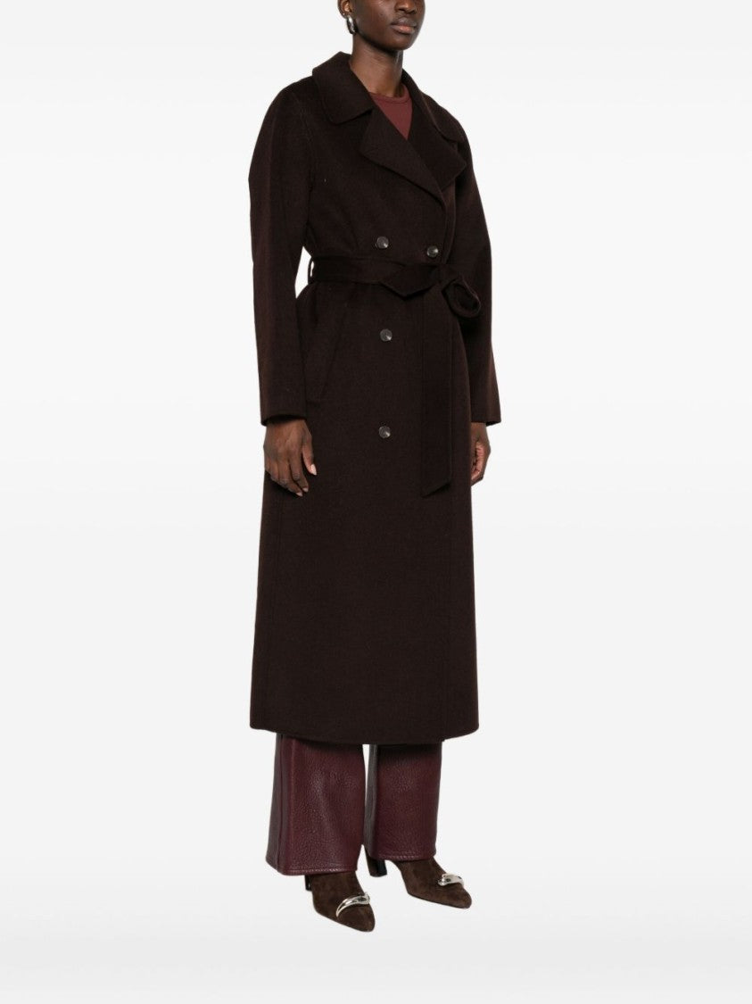 Yerse Long Double-Breasted Brown Wool-Blend Yerse Coat