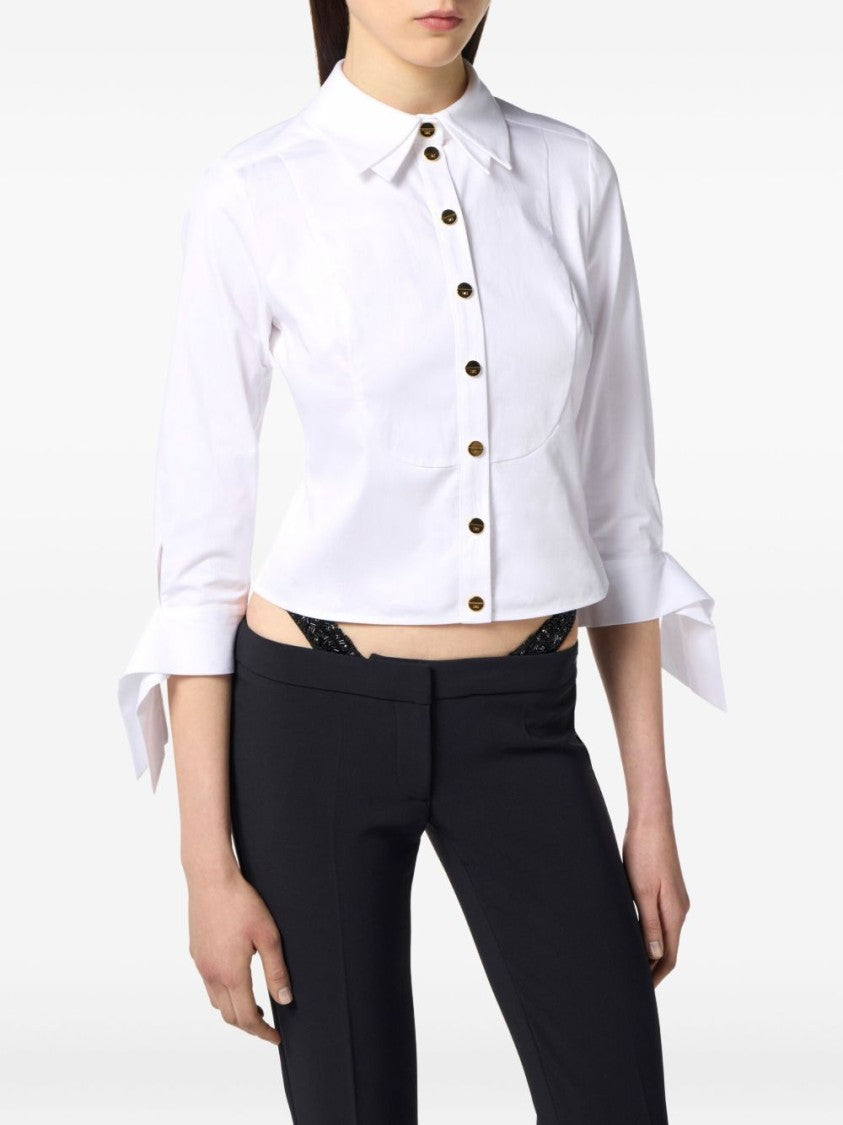 Elisabetta Franchi Crisp White Cropped Shirt With Oversized Cuffs