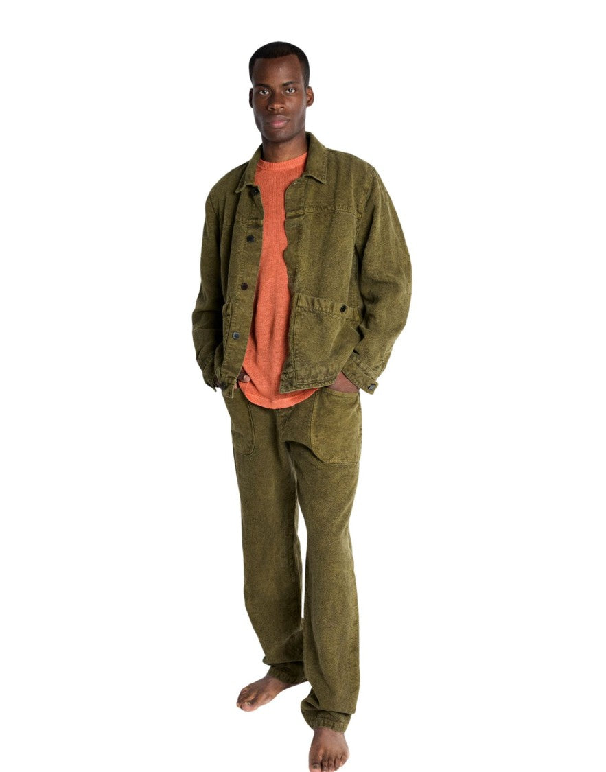 Origin Of Line Green Loose Workwear Hemp Canvas Ranch Pants
