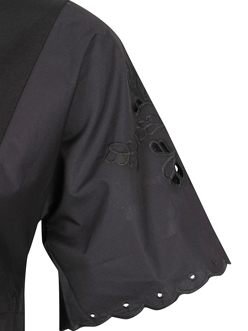 Max Mara V-Neck Dress With Scalloped Sleeves And Floral Embroidery