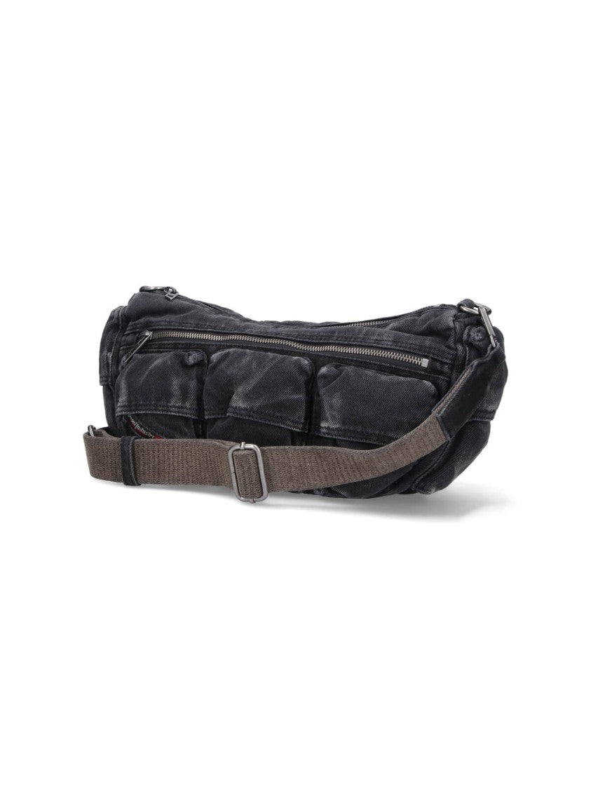 Diesel Black Cotton Shoulder Bag With Multi-Pocket Design