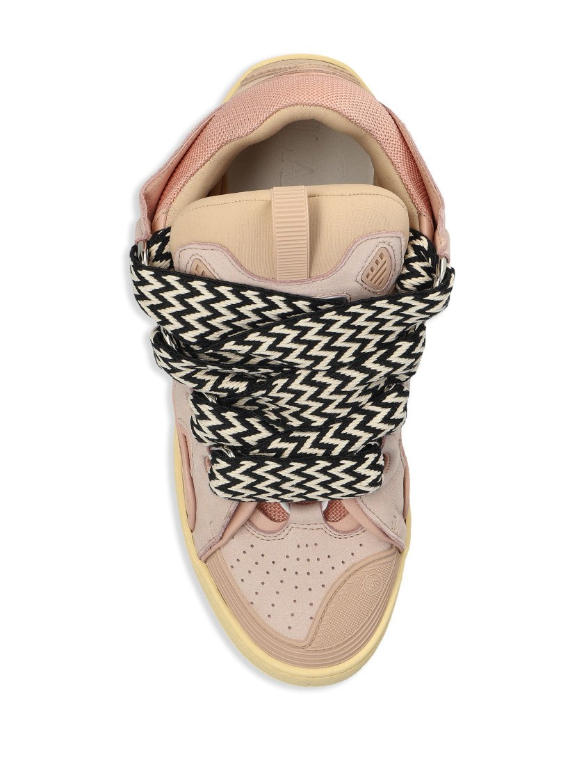Lanvin Pink/Beige Curb Sneakers 90S-Inspired Suede Sneakers
