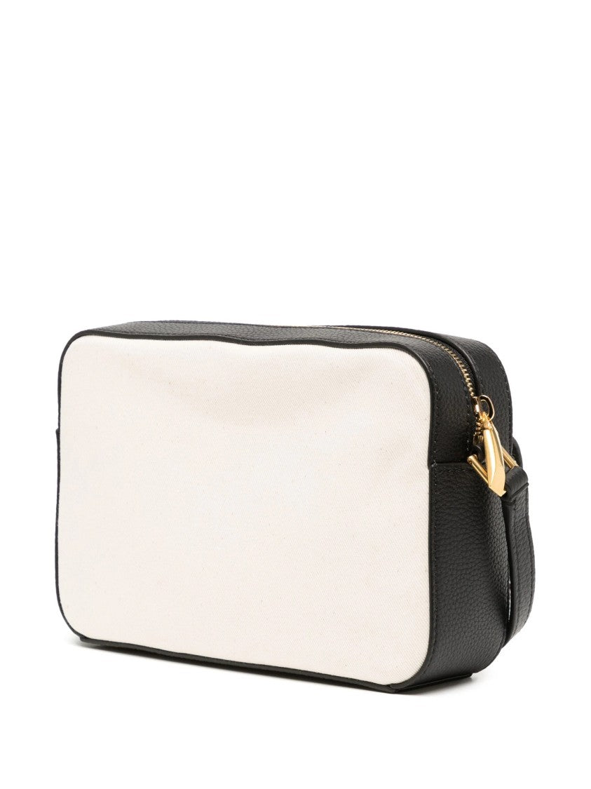 Bally Rectangular Beige Canvas Crossbody Bag With Leather Accents