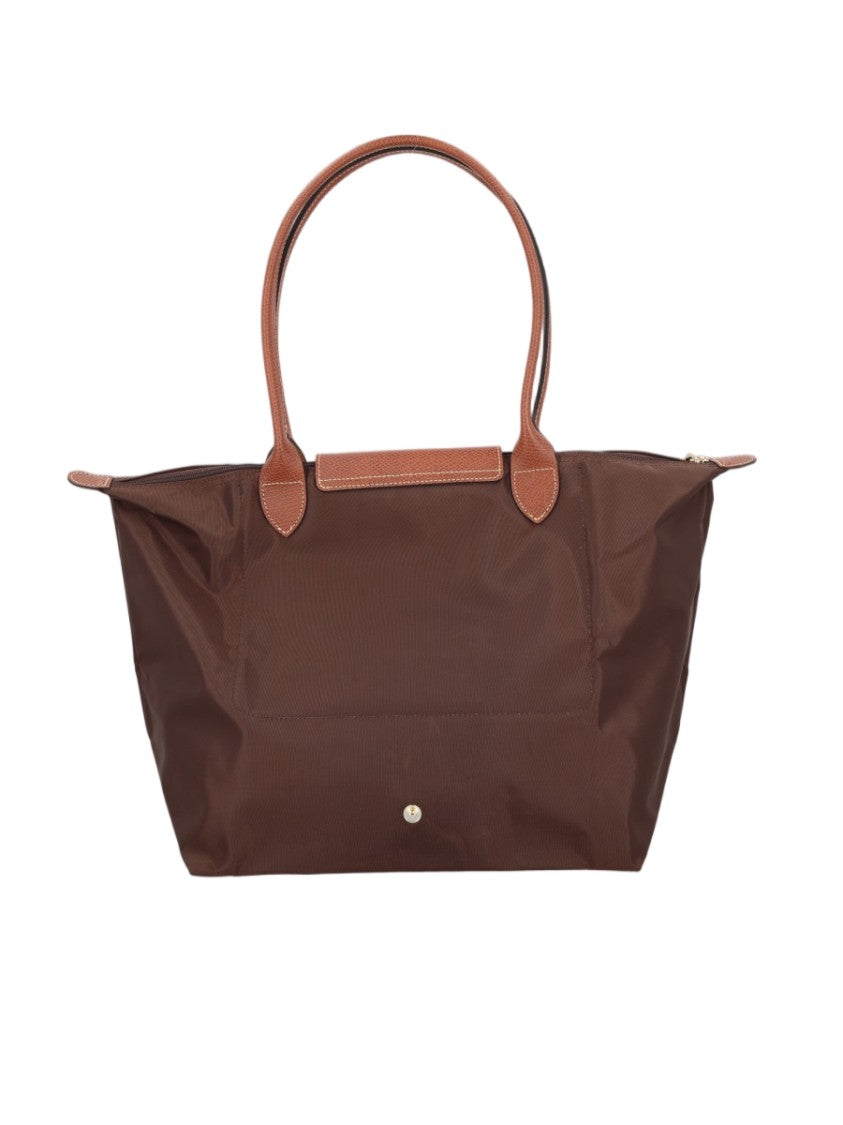 Longchamp Spacious Brown Tote Bag With Leather Accents And Flap Closure