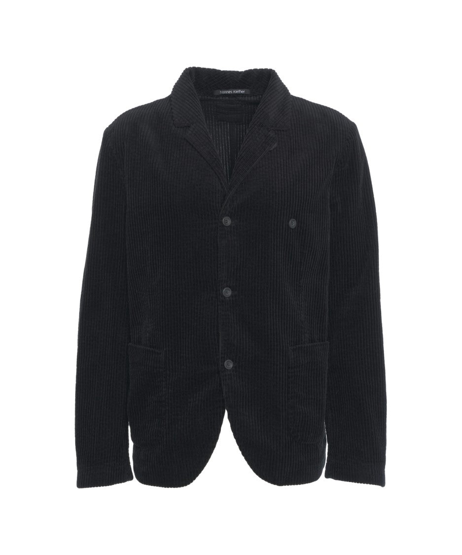 Hannes Roether Textured Black Blazer With Notched Lapel