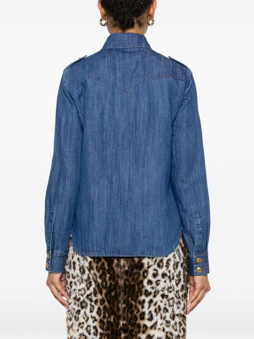 Valentino Garavani Denim Shirt With Tailored Fit And Gold-Tone Accents