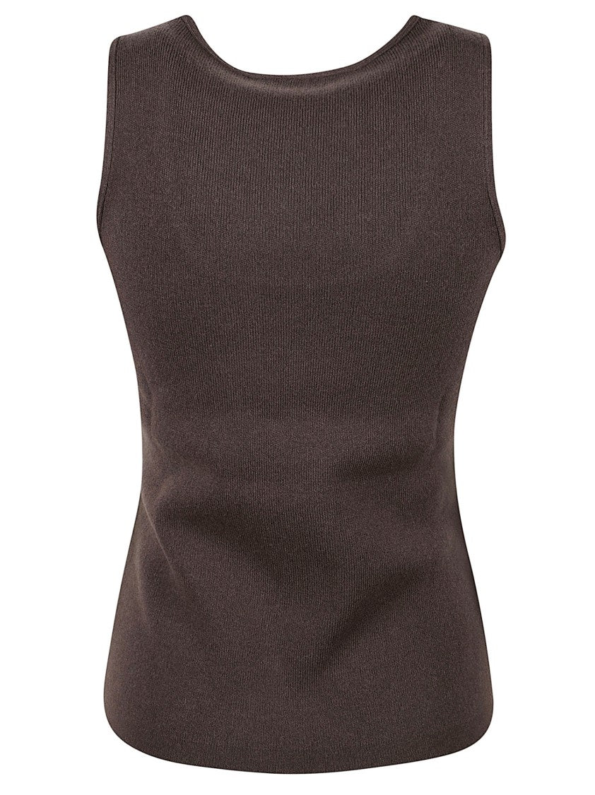 Max Mara Sleeveless Top With Suede Front And Ribbed Texture